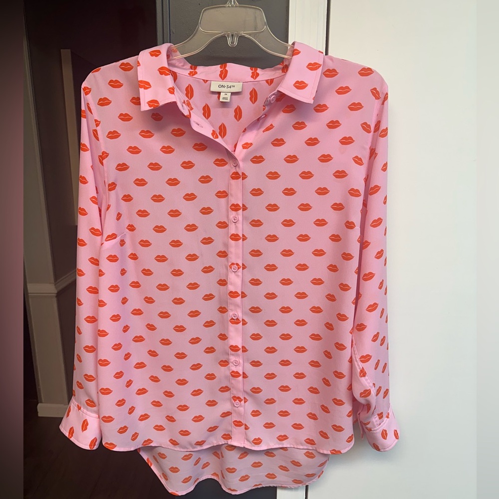 On 34th Pink Button Down Shirt with Notched Collar